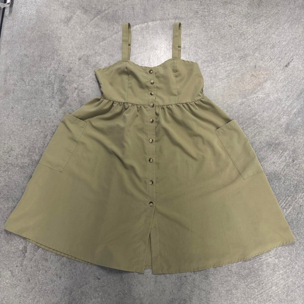 SHEIN Curve Size 1XL Olive Green Button Up Mini Dress With Pockets